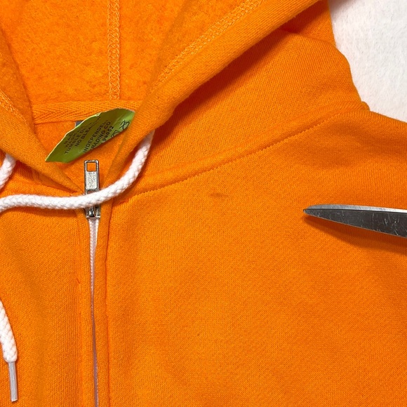 Unisex Lightweight Hoodie Mens L Slim Fit Orange🍊 Full Zip Up White Drawstrings - Picture 11 of 16